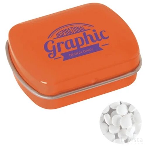Klein blik met ca. 10 gr. extra strong mints oranje