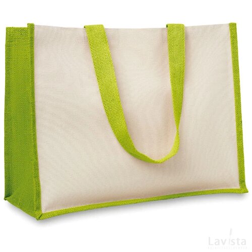 Jute/canvas boodschappentas Campo de fiori limoen
