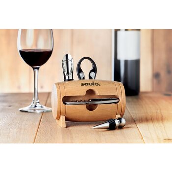 Houten wijnset in luxe houder Bruin