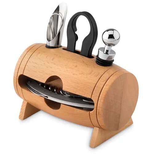 Houten wijnset in luxe houder Bruin