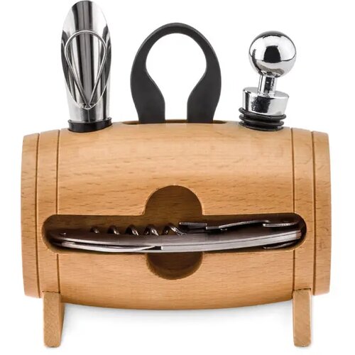 Houten wijnset in luxe houder Bruin