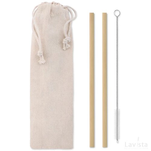 Bamboo rietjes en borstel set Natural straw beige