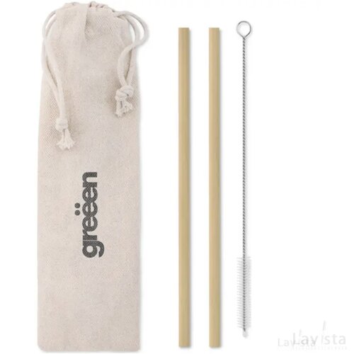 Bamboo rietjes en borstel set Natural straw beige
