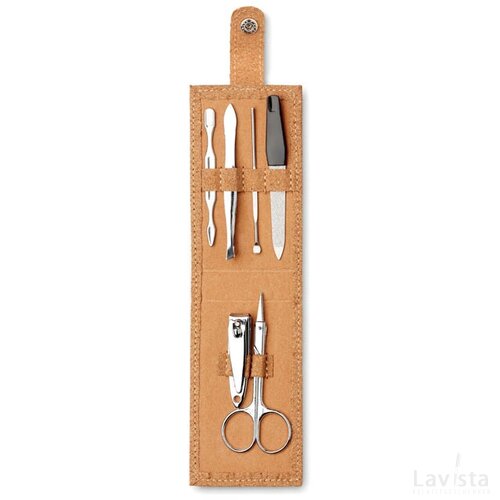 Manicure set in kurk etui Nailkit cork beige