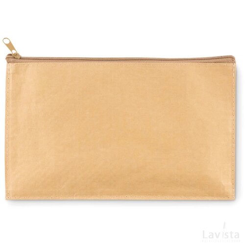 Platte etui van woven papier Beige