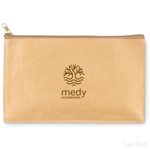 Platte etui van woven papier Beige