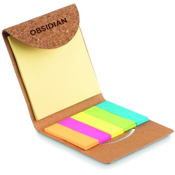 Kurk memoboekje met sticky notes Beige