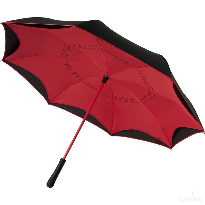 Yoon 23" binnenstebuiten gekeerde rechte paraplu met frisse kleuren Rood Rood, Zwart Rood/Zwart