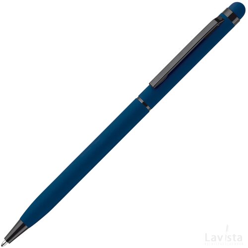 Balpen metaal stylus rubberised Donker Blauw
