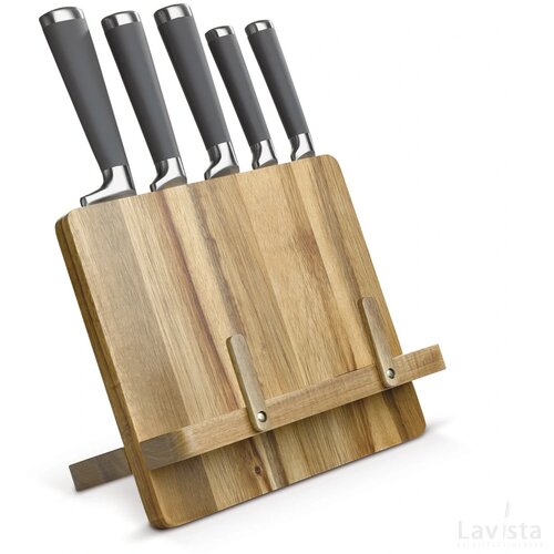 Kookboekstandaard inclusief 5 messen hout