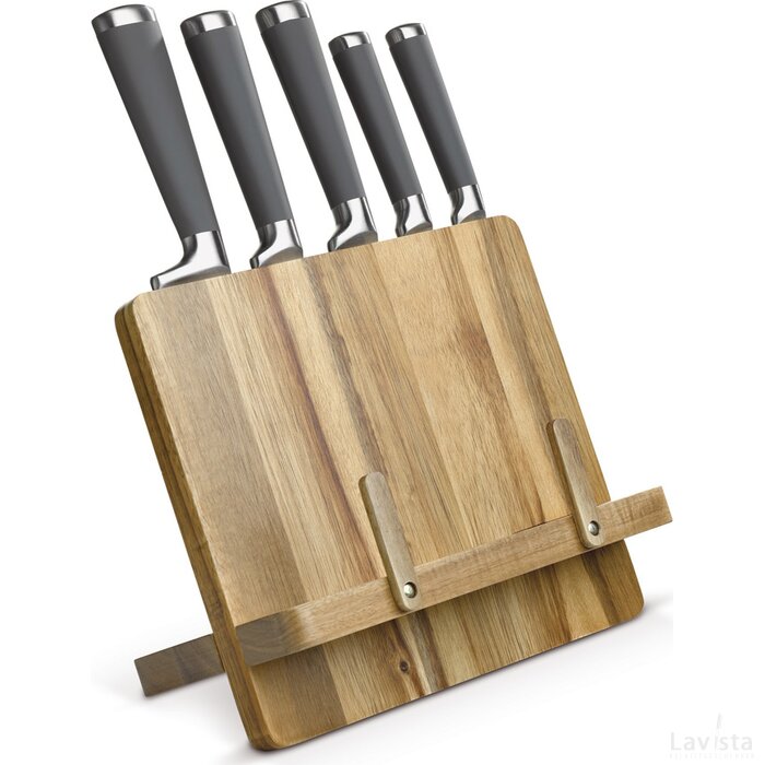 Kookboekstandaard inclusief 5 messen hout