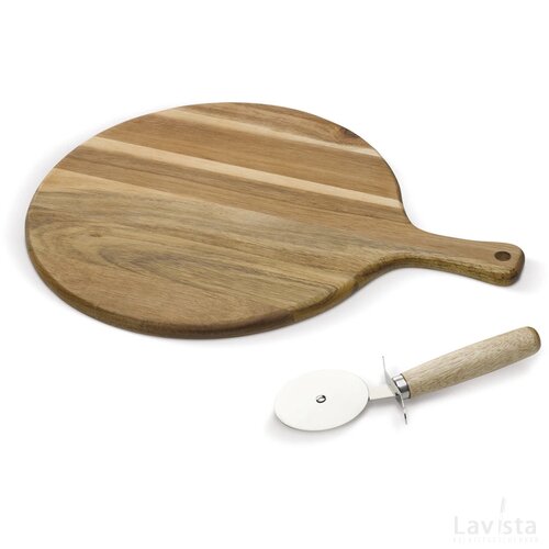 Houten pizzaplank met pizzasnijder Bruin