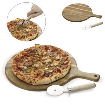 Houten pizzaplank met pizzasnijder Bruin