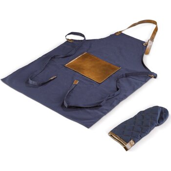 Bbq schort en want donker blauw