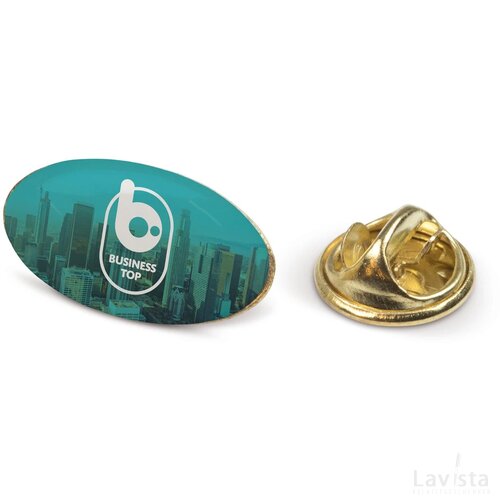 Badge metalen pin 20x12mm goud satijn
