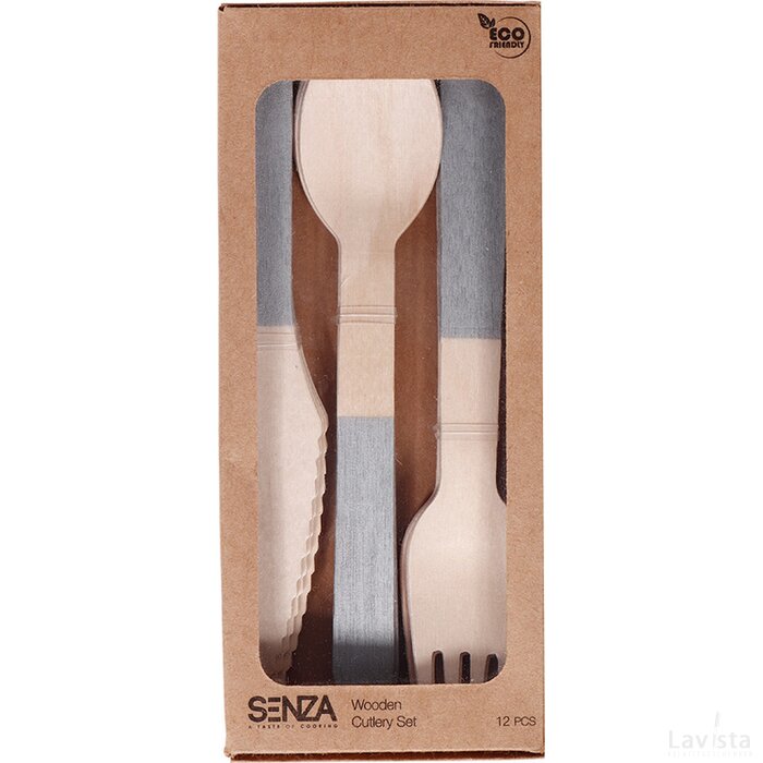SENZA Wooden Cutlery Silver Set of 12 pcs