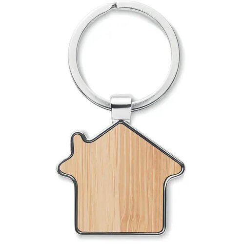 Huisvormige sleutelhanger met bamboe inlay Bruin