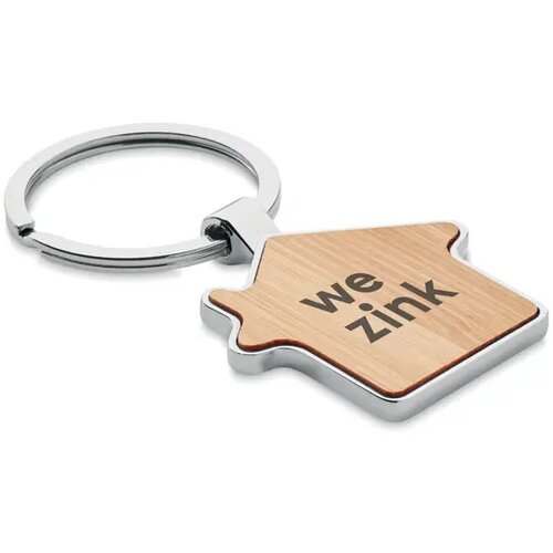 Huisvormige sleutelhanger met bamboe inlay Bruin