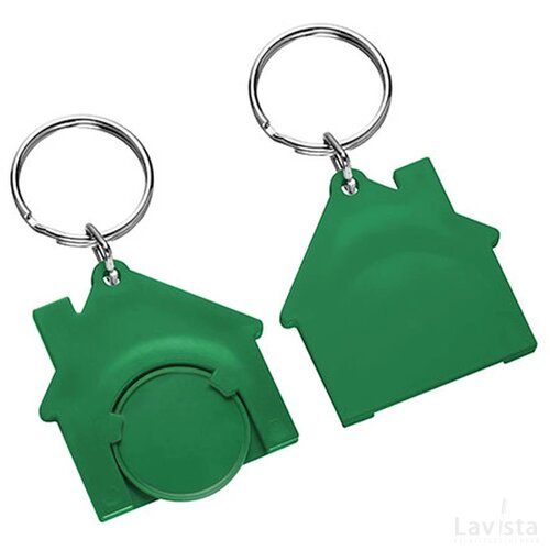 Sleutelhanger huis met winkelwagenmuntje groen