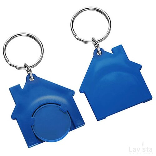 Sleutelhanger huis met winkelwagenmuntje blauw