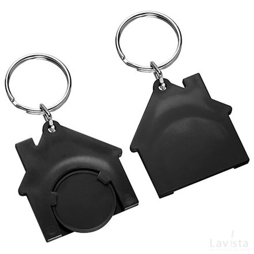 Sleutelhanger huis met winkelwagenmuntje zwart