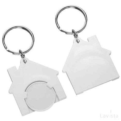 Sleutelhanger huis met winkelwagenmuntje wit