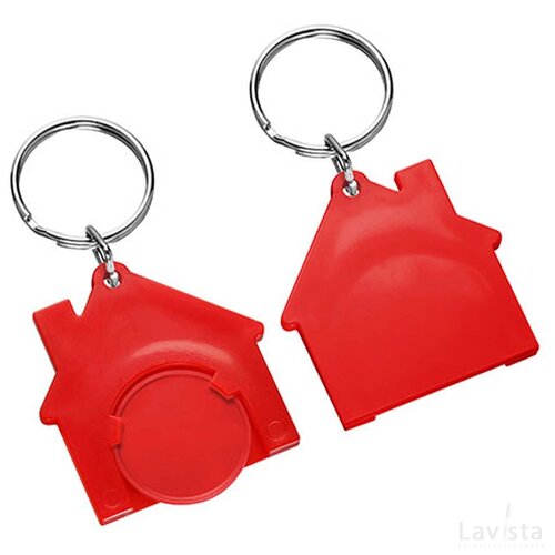 Sleutelhanger huis met winkelwagenmuntje rood