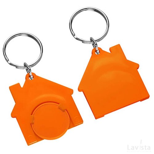 Sleutelhanger huis met winkelwagenmuntje oranje