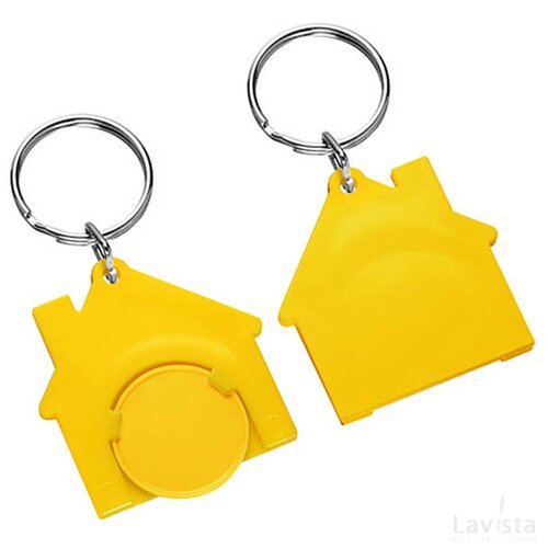 Sleutelhanger huis met winkelwagenmuntje geel