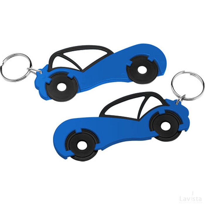 Sleutelhanger winkelwagenmuntje auto blauw