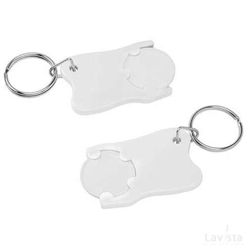 Sleutelhanger tand met winkelwagenmuntje wit