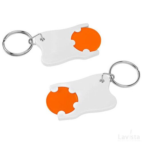Sleutelhanger tand met winkelwagenmuntje oranje