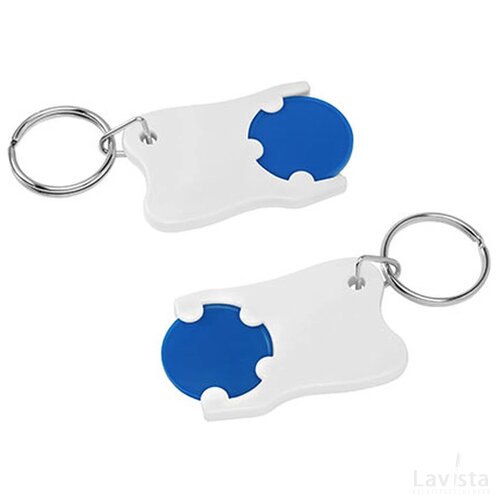 Sleutelhanger tand met winkelwagenmuntje blauw