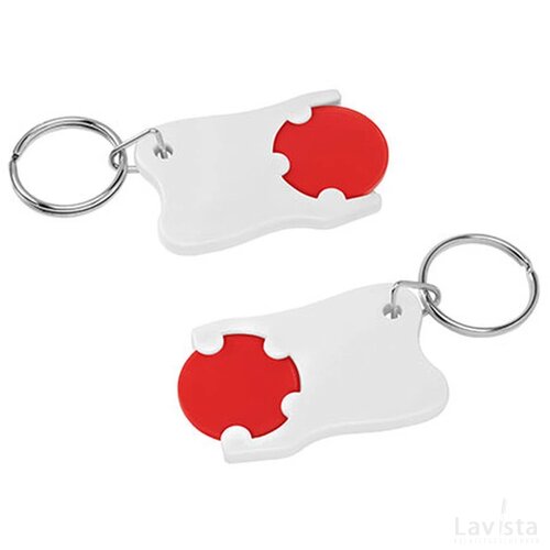 Sleutelhanger tand met winkelwagenmuntje rood