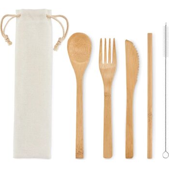 Bamboe bestekset met rietje Setstraw beige