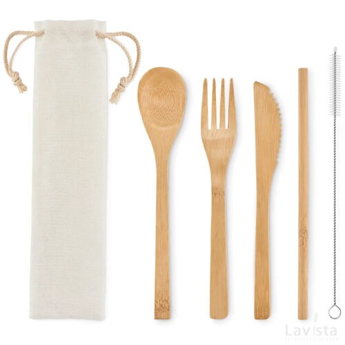 Bamboe bestekset met rietje Setstraw beige