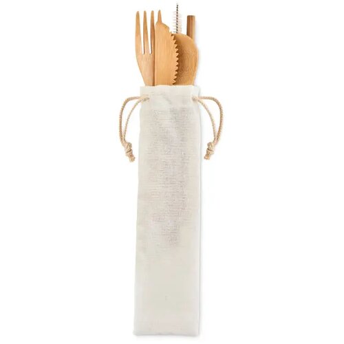 Bamboe bestekset met rietje Beige