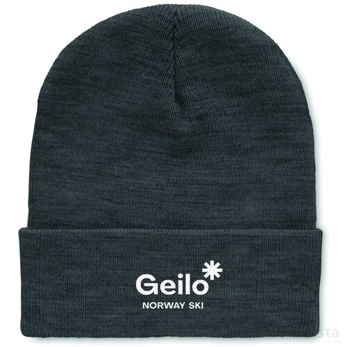 Rpet beanie met omslag Wit/Zwart