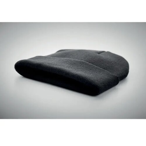 Rpet beanie met omslag Zwart