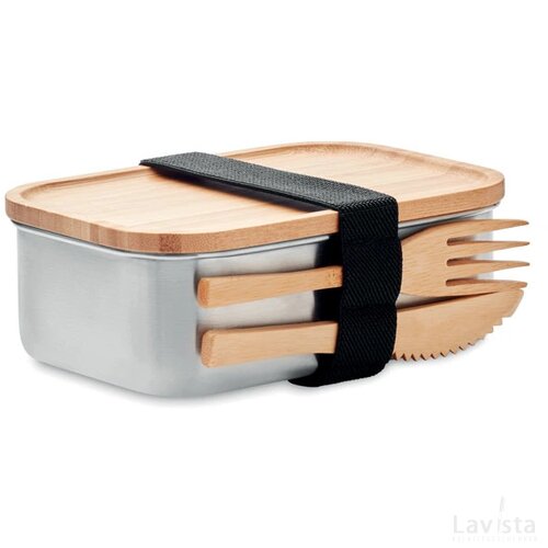 RVS lunchbox met bamboe deksel (600ml) Bruin