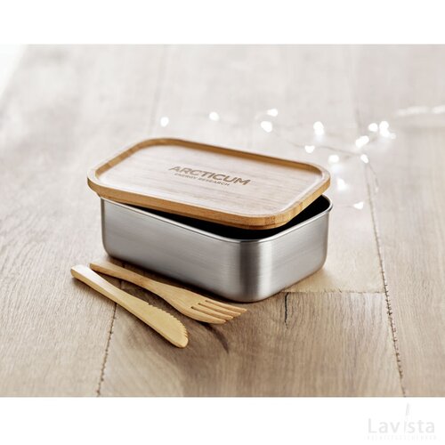 RVS lunchbox met bamboe deksel (600ml) Bruin