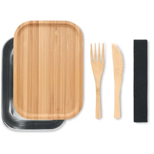 RVS lunchbox met bamboe deksel (600ml) Bruin