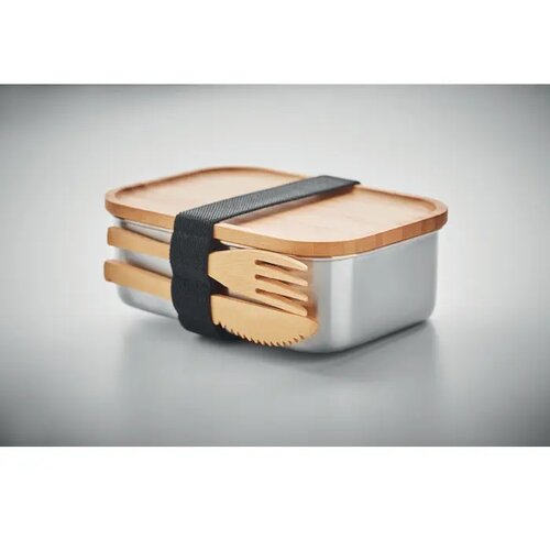 RVS lunchbox met bamboe deksel (600ml) Bruin