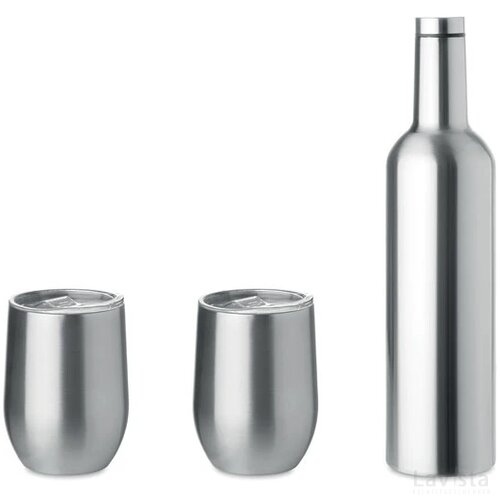 Set van 2 bekers en drinkfles Chin set mat zilver