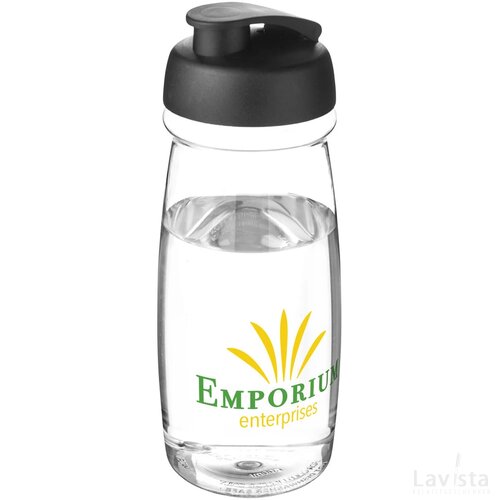 H2O Pulse® 600 ml sportfles met flipcapdeksel Transparant, Zwart Transparant/Zwart
