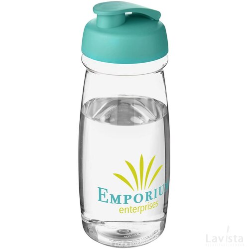 H2O Pulse® 600 ml sportfles met flipcapdeksel Transparant, Aqua blauw Transparant/Aqua blauw