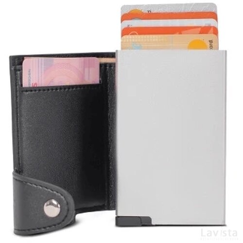 RFID kaarthouder met leerlook hoes zwart / zilver