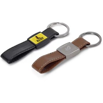 Sleutelhanger metaal met echt leer Bruin Sleutelhanger metaal met echt leer Bruin