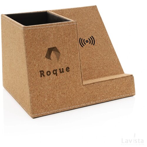 Kurken pen houder met 5W draadloze oplader khaki
