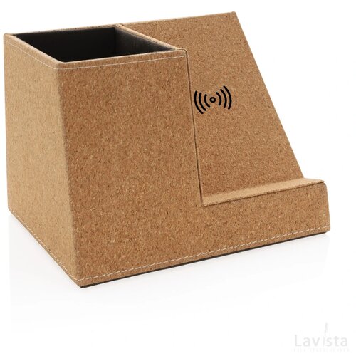 Kurken pen houder met 5W draadloze oplader khaki